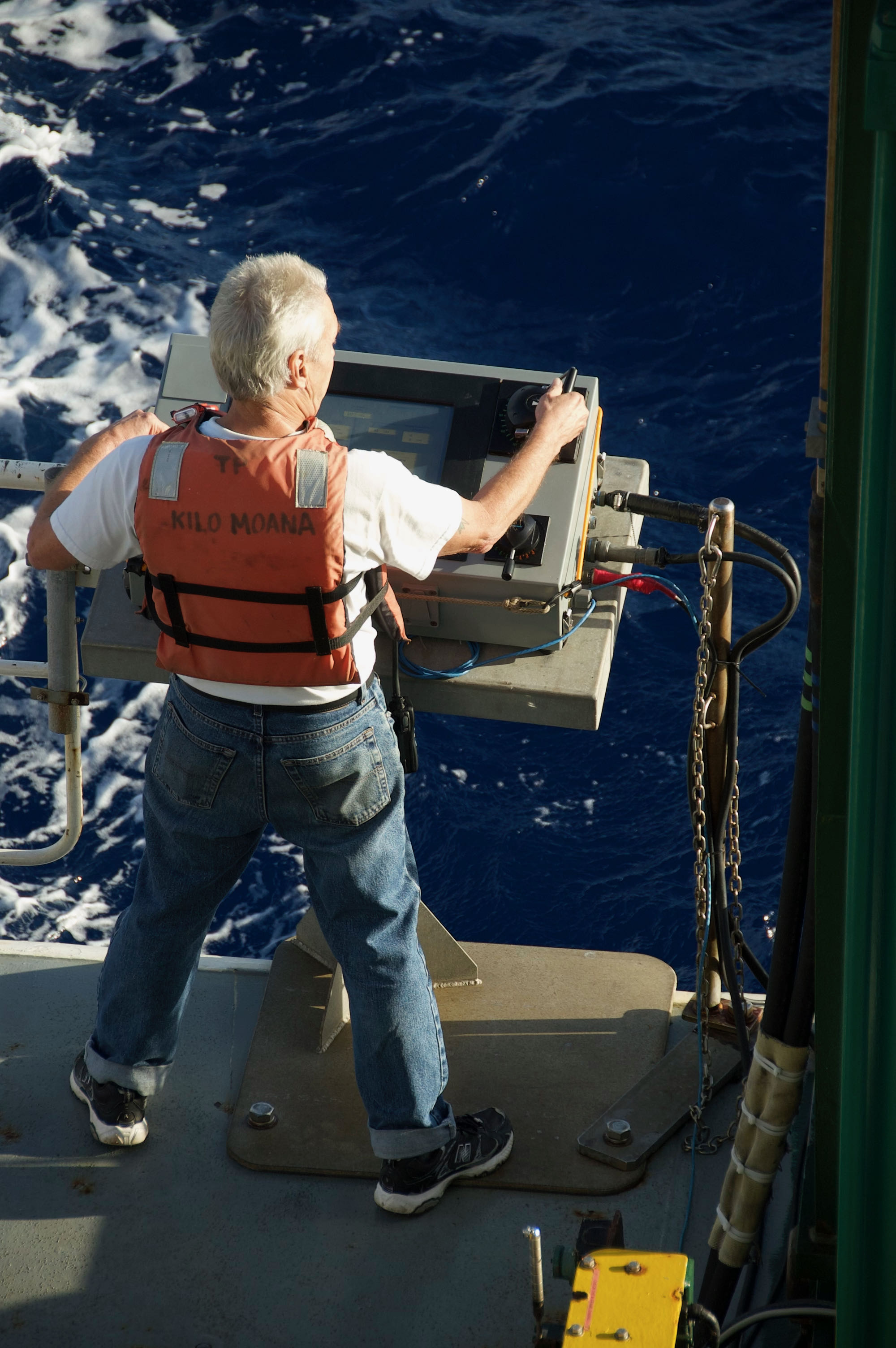 Captain driving on the fantail